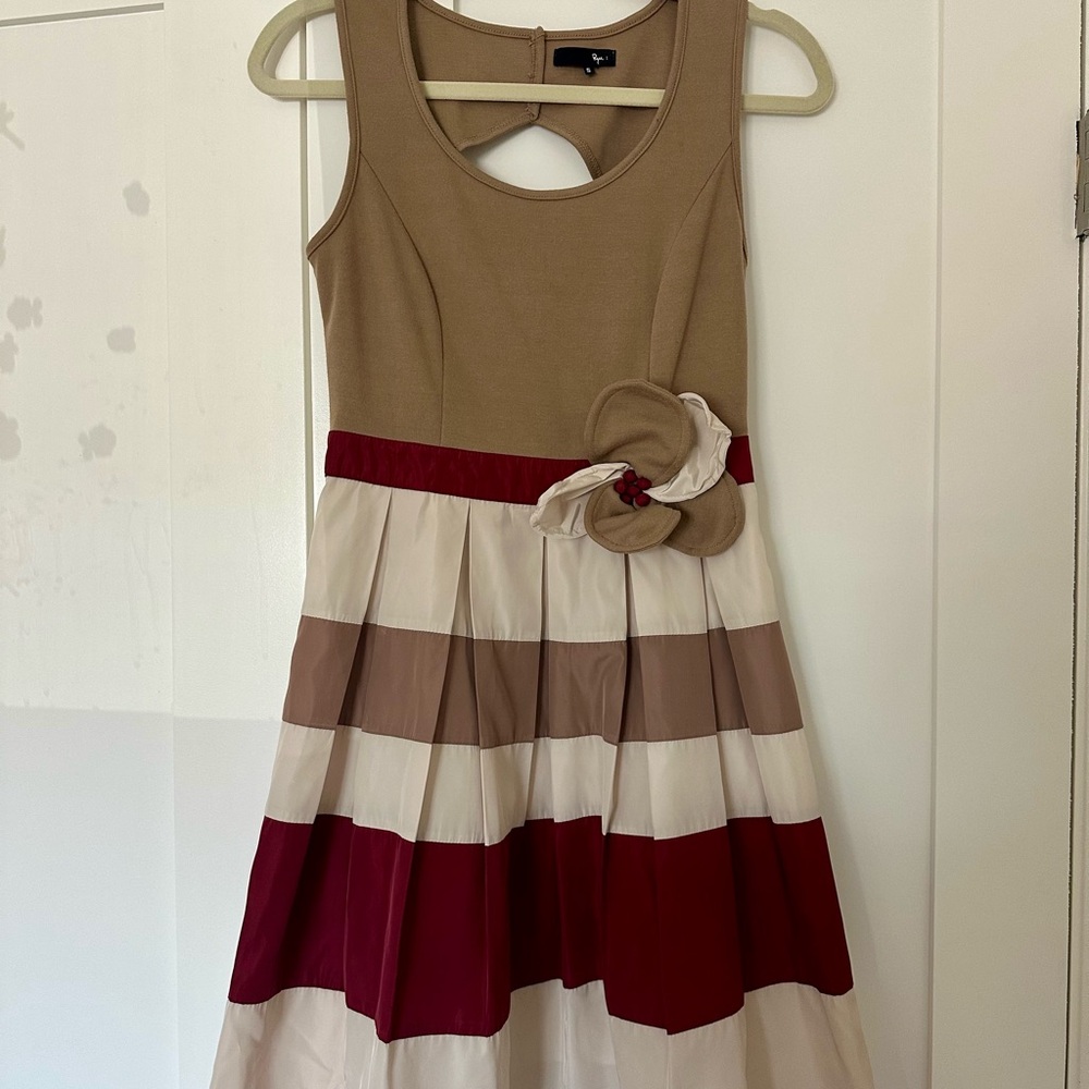 ModCloth Ryu Tan and Red Striped Dress